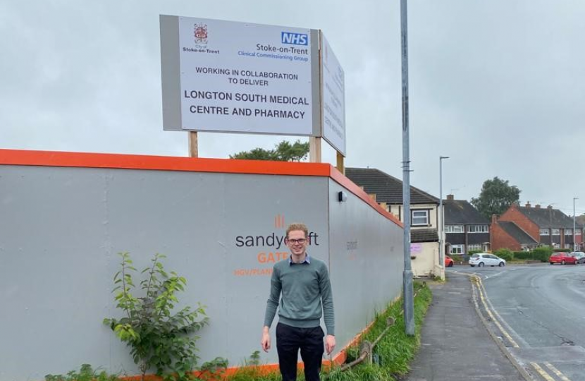 Jack Brereton outside new Longton Health Centre